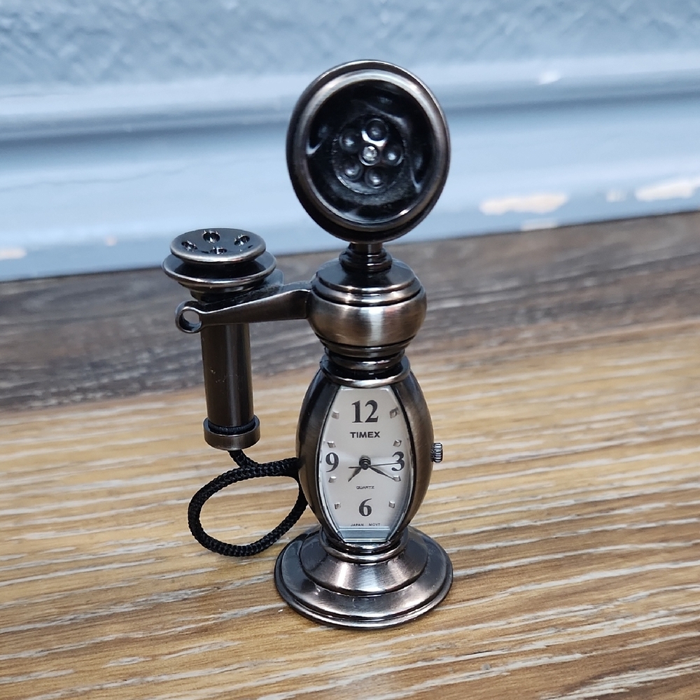 Timex Mini Clock Candlestick Telephone Silver
